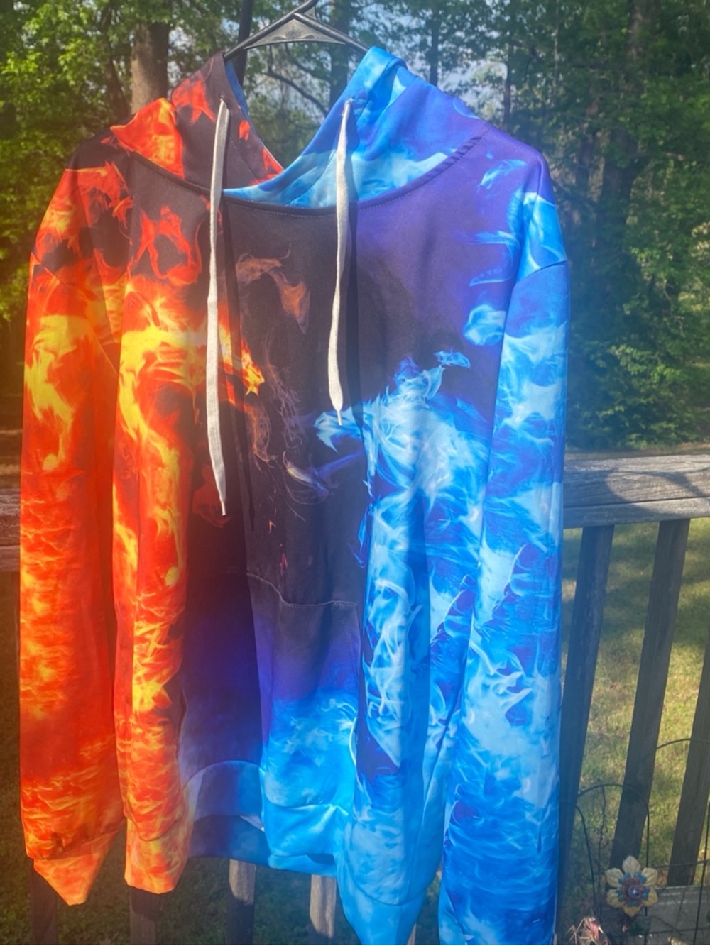 Blue and Orange Fire Smoke Hoodie Duo